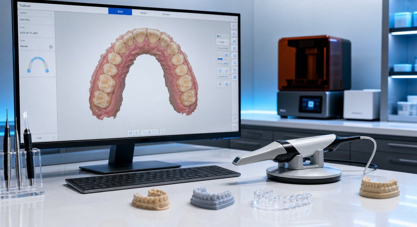 Dentiste utilisant un scanner intra-oral 3D